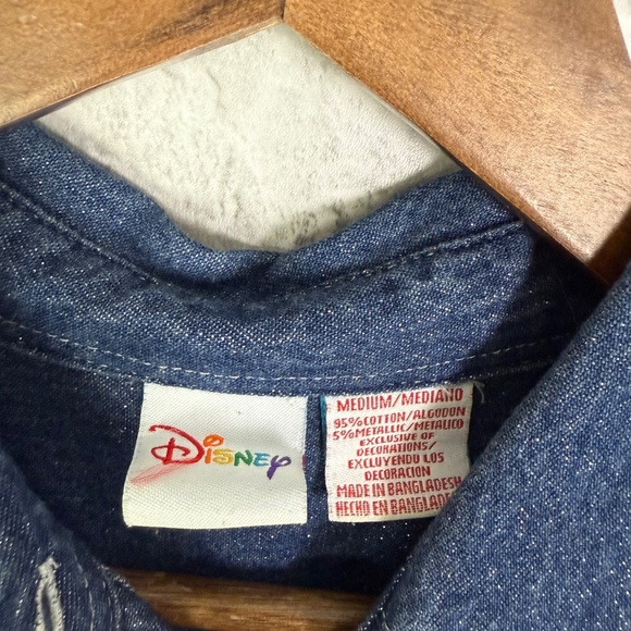 Disney Winnie Pooh & Tigger Christmas Metallic Denim Button Up Shirt Size Medium - Picture 3 of 7